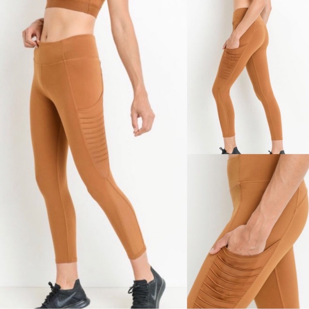 Mono B Moto Ribbed Splice Mesh Pocket Leggings